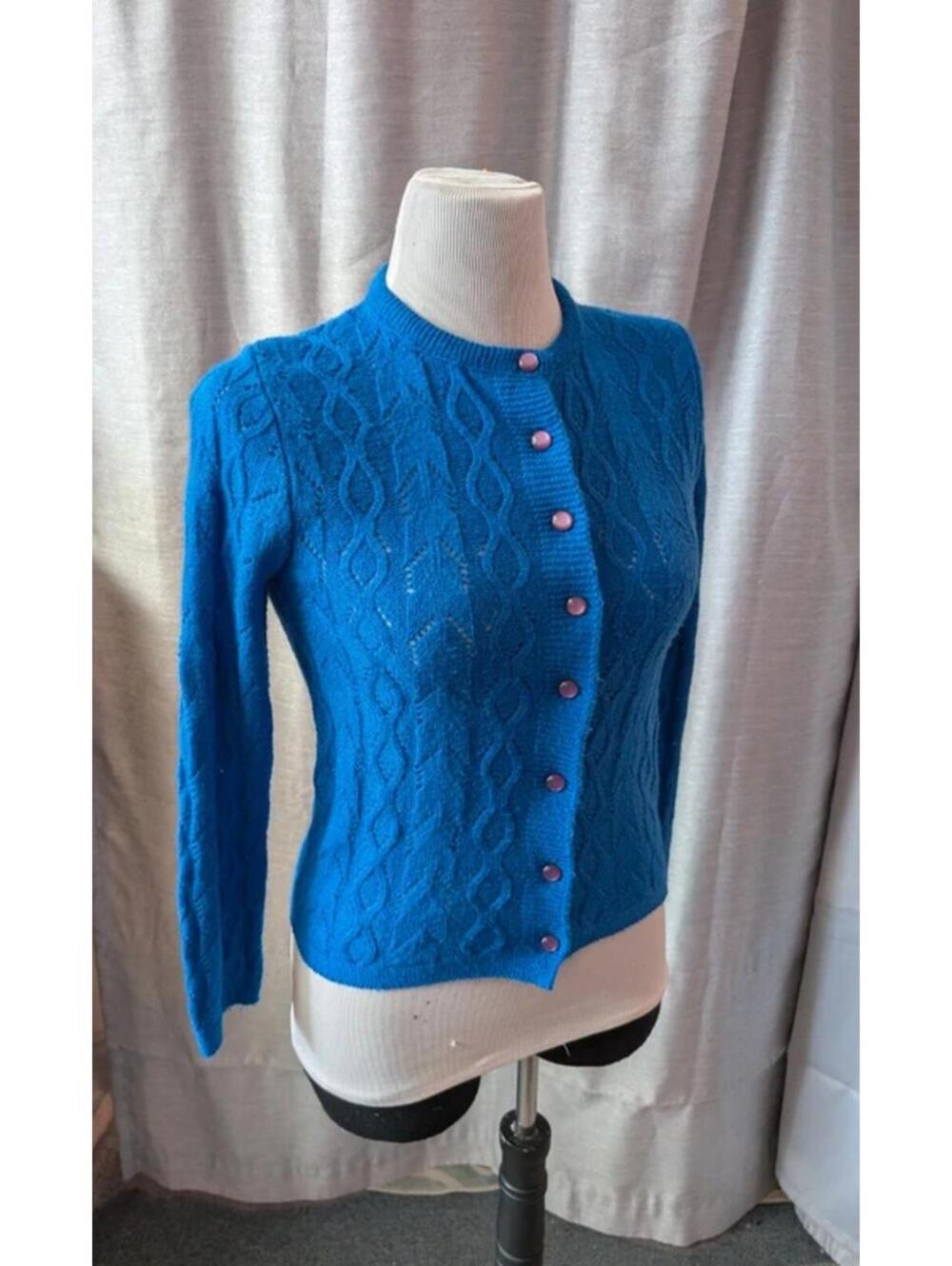 Vintage 70s Cardigan Royal Blue Knit Cardigan M